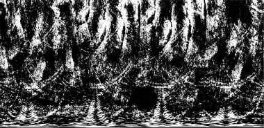 Grunge Siyah ve Beyaz Şehir Vektör Doku Şablonu. Çatlakların, lekelerin, çiplerin, çizgilerin koyu arkaplanı.