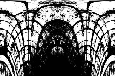 Grunge Siyah ve Beyaz Şehir Vektör Doku Şablonu. Çatlakların, lekelerin, çiplerin, çizgilerin koyu arkaplanı.