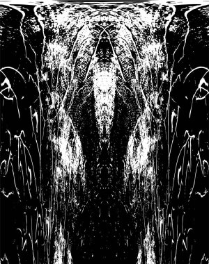 Grunge dikey olarak simetrik siyah beyaz doku. Tek renkli yıpranmış kaplama deseni. 