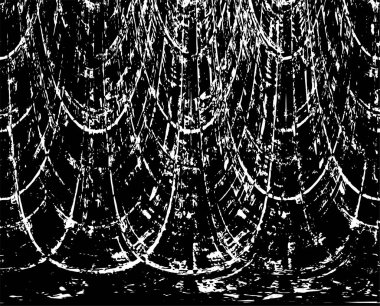 Grunge Siyah ve Beyaz Şehir Vektör Doku Şablonu. Çatlakların, lekelerin, çiplerin, çizgilerin koyu arkaplanı.