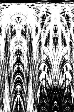 Grunge Siyah ve Beyaz Şehir Vektör Doku Şablonu. Çatlakların, lekelerin, çiplerin, çizgilerin koyu arkaplanı.