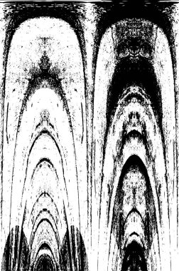 Grunge Siyah ve Beyaz Şehir Vektör Doku Şablonu. Çatlakların, lekelerin, çiplerin, çizgilerin koyu arkaplanı.