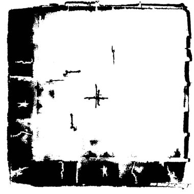 Grunge Siyah ve Beyaz Şehir Vektör Doku Şablonu. Çatlakların, lekelerin, çiplerin, çizgilerin koyu arkaplanı.