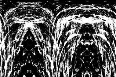 Grunge üst üste biniyor. Soyut siyah-beyaz vektör arkaplanı. Çatlak, leke ve noktalarda kirli desenli tek renkli klasik yüzey. Karanlık korku tarzında eski bir duvar.