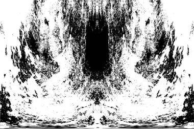 Grunge üst üste biniyor. Soyut siyah-beyaz vektör arkaplanı. Çatlak, leke ve noktalarda kirli desenli tek renkli klasik yüzey. Karanlık korku tarzında eski bir duvar.