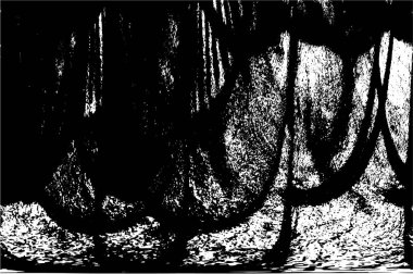 Grunge üst üste biniyor. Soyut siyah-beyaz vektör arkaplanı. Çatlak, leke ve noktalarda kirli desenli tek renkli klasik yüzey. Karanlık korku tarzında eski bir duvar.