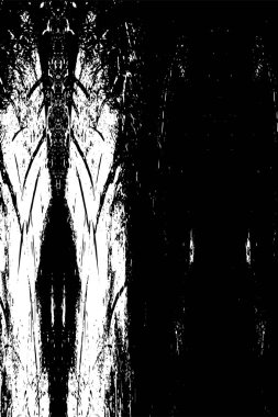 Grunge üst üste biniyor. Soyut siyah-beyaz vektör arkaplanı. Çatlak, leke ve noktalarda kirli desenli tek renkli klasik yüzey. Karanlık korku tarzında eski bir duvar.