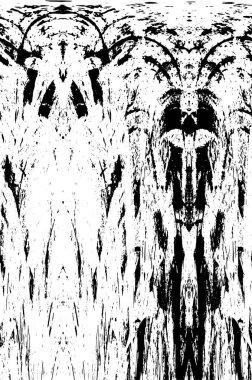 Grunge üst üste biniyor. Soyut siyah-beyaz vektör arkaplanı. Çatlak, leke ve noktalarda kirli desenli tek renkli klasik yüzey. Karanlık korku tarzında eski bir duvar.