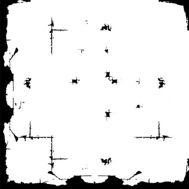 Grunge üst üste biniyor. Soyut siyah-beyaz vektör arkaplanı. Çatlak, leke ve noktalarda kirli desenli tek renkli klasik yüzey. Karanlık korku tarzında eski bir duvar.