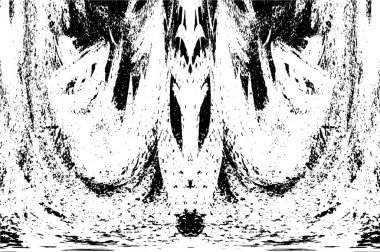 Grunge üst üste biniyor. Soyut siyah-beyaz vektör arkaplanı. Çatlak, leke ve noktalarda kirli desenli tek renkli klasik yüzey. Karanlık korku tarzında eski bir duvar.