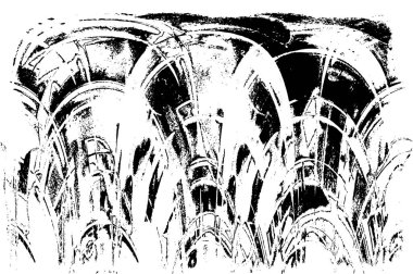 Grunge üst üste biniyor. Soyut siyah-beyaz vektör arkaplanı. Çatlak, leke ve noktalarda kirli desenli tek renkli klasik yüzey. Karanlık korku tarzında eski bir duvar.