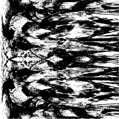 Grunge üst üste biniyor. Soyut siyah-beyaz vektör arkaplanı. Çatlak, leke ve noktalarda kirli desenli tek renkli klasik yüzey. Karanlık korku tarzında eski bir duvar.