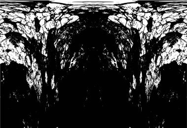 Grunge üst üste biniyor. Soyut siyah-beyaz vektör arkaplanı. Çatlak, leke ve noktalarda kirli desenli tek renkli klasik yüzey. Karanlık korku tarzında eski bir duvar.