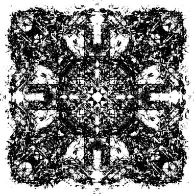 Grunge üst üste biniyor. Soyut siyah-beyaz vektör arkaplanı. Çatlak, leke ve noktalarda kirli desenli tek renkli klasik yüzey. Karanlık korku tarzında eski bir duvar.