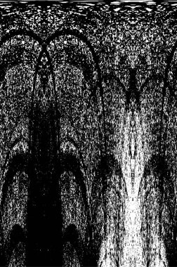 Grunge üst üste biniyor. Soyut siyah-beyaz vektör arkaplanı. Çatlak, leke ve noktalarda kirli desenli tek renkli klasik yüzey. Karanlık korku tarzında eski bir duvar.