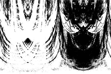 Grunge üst üste biniyor. Soyut siyah-beyaz vektör arkaplanı. Çatlak, leke ve noktalarda kirli desenli tek renkli klasik yüzey. Karanlık korku tarzında eski bir duvar.