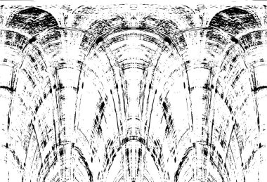 Grunge üst üste biniyor. Soyut siyah-beyaz vektör arkaplanı. Çatlak, leke ve noktalarda kirli desenli tek renkli klasik yüzey. Karanlık korku tarzında eski bir duvar.