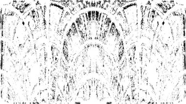 Grunge üst üste biniyor. Soyut siyah-beyaz vektör arkaplanı. Çatlak, leke ve noktalarda kirli desenli tek renkli klasik yüzey. Karanlık korku tarzında eski bir duvar.