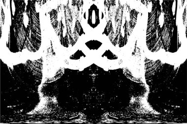 Grunge üst üste biniyor. Soyut siyah-beyaz vektör arkaplanı. Çatlak, leke ve noktalarda kirli desenli tek renkli klasik yüzey. Karanlık korku tarzında eski bir duvar.