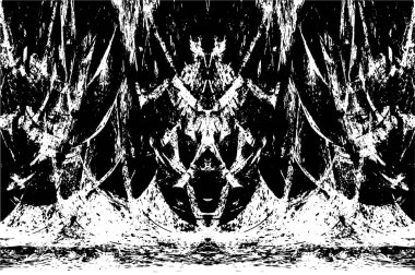 Grunge üst üste biniyor. Soyut siyah-beyaz vektör arkaplanı. Çatlak, leke ve noktalarda kirli desenli tek renkli klasik yüzey. Karanlık korku tarzında eski bir duvar.