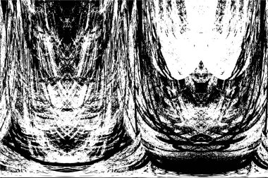 Grunge üst üste biniyor. Soyut siyah-beyaz vektör arkaplanı. Çatlak, leke ve noktalarda kirli desenli tek renkli klasik yüzey. Karanlık korku tarzında eski bir duvar.