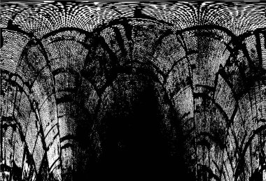 Grunge üst üste biniyor. Soyut siyah-beyaz vektör arkaplanı. Çatlak, leke ve noktalarda kirli desenli tek renkli klasik yüzey. Karanlık korku tarzında eski bir duvar.