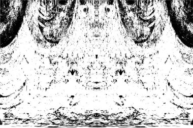 Grunge üst üste biniyor. Soyut siyah-beyaz vektör arkaplanı. Çatlak, leke ve noktalarda kirli desenli tek renkli klasik yüzey. Karanlık korku tarzında eski bir duvar.