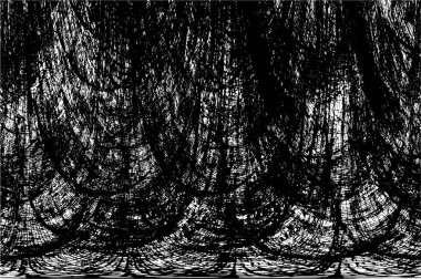 Grunge üst üste biniyor. Soyut siyah-beyaz vektör arkaplanı. Çatlak, leke ve noktalarda kirli desenli tek renkli klasik yüzey. Karanlık korku tarzında eski bir duvar.