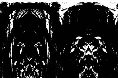 Grunge üst üste biniyor. Soyut siyah-beyaz vektör arkaplanı. Çatlak, leke ve noktalarda kirli desenli tek renkli klasik yüzey. Karanlık korku tarzında eski bir duvar.