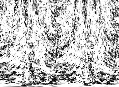 Grunge üst üste biniyor. Soyut siyah-beyaz vektör arkaplanı. Çatlak, leke ve noktalarda kirli desenli tek renkli klasik yüzey. Karanlık korku tarzında eski bir duvar.