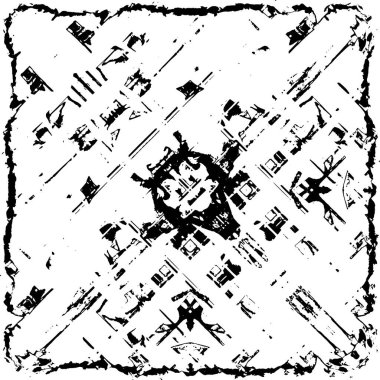 Grunge üst üste biniyor. Soyut siyah-beyaz vektör arkaplanı. Çatlak, leke ve noktalarda kirli desenli tek renkli klasik yüzey. Karanlık korku tarzında eski bir duvar.