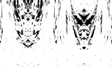 Grunge üst üste biniyor. Soyut siyah-beyaz vektör arkaplanı. Çatlak, leke ve noktalarda kirli desenli tek renkli klasik yüzey. Karanlık korku tarzında eski bir duvar.