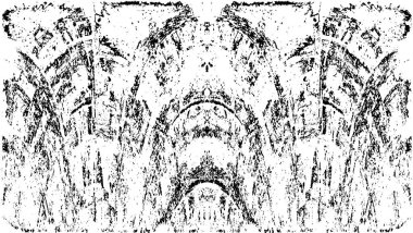 Grunge üst üste biniyor. Soyut siyah-beyaz vektör arkaplanı. Çatlak, leke ve noktalarda kirli desenli tek renkli klasik yüzey. Karanlık korku tarzında eski bir duvar.