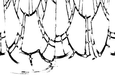 Grunge üst üste biniyor. Soyut siyah-beyaz vektör arkaplanı. Çatlak, leke ve noktalarda kirli desenli tek renkli klasik yüzey. Karanlık korku tarzında eski bir duvar.