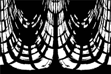 Grunge üst üste biniyor. Soyut siyah-beyaz vektör arkaplanı. Çatlak, leke ve noktalarda kirli desenli tek renkli klasik yüzey. Karanlık korku tarzında eski bir duvar.