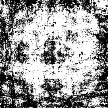 Grunge üst üste biniyor. Soyut siyah-beyaz vektör arkaplanı. Çatlak, leke ve noktalarda kirli desenli tek renkli klasik yüzey. Karanlık korku tarzında eski bir duvar.