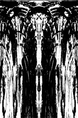 Grunge üst üste biniyor. Soyut siyah-beyaz vektör arkaplanı. Çatlak, leke ve noktalarda kirli desenli tek renkli klasik yüzey. Karanlık korku tarzında eski bir duvar.