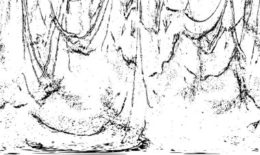 Grunge üst üste biniyor. Soyut siyah-beyaz vektör arkaplanı. Çatlak, leke ve noktalarda kirli desenli tek renkli klasik yüzey. Karanlık korku tarzında eski bir duvar.