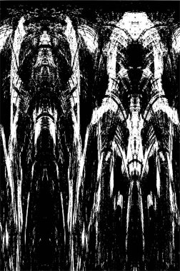 Grunge üst üste biniyor. Soyut siyah-beyaz vektör arkaplanı. Çatlak, leke ve noktalarda kirli desenli tek renkli klasik yüzey. Karanlık korku tarzında eski bir duvar.