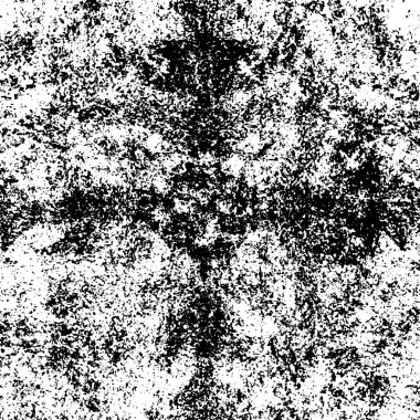 Grunge üst üste biniyor. Soyut siyah-beyaz vektör arkaplanı. Çatlak, leke ve noktalarda kirli desenli tek renkli klasik yüzey. Karanlık korku tarzında eski bir duvar.