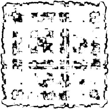 Grunge üst üste biniyor. Soyut siyah-beyaz vektör arkaplanı. Çatlak, leke ve noktalarda kirli desenli tek renkli klasik yüzey. Karanlık korku tarzında eski bir duvar.