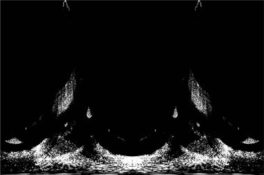 Grunge üst üste biniyor. Soyut siyah-beyaz vektör arkaplanı. Çatlak, leke ve noktalarda kirli desenli tek renkli klasik yüzey. Karanlık korku tarzında eski bir duvar.