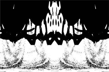 Grunge üst üste biniyor. Soyut siyah-beyaz vektör arkaplanı. Çatlak, leke ve noktalarda kirli desenli tek renkli klasik yüzey. Karanlık korku tarzında eski bir duvar.