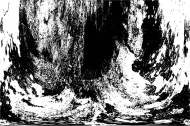 Grunge üst üste biniyor. Soyut siyah-beyaz vektör arkaplanı. Çatlak, leke ve noktalarda kirli desenli tek renkli klasik yüzey. Karanlık korku tarzında eski bir duvar.