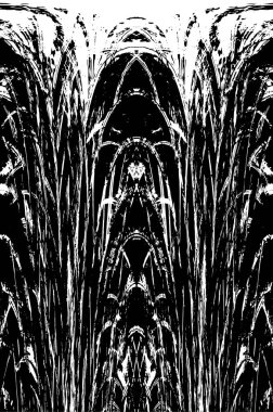 Grunge üst üste biniyor. Soyut siyah-beyaz vektör arkaplanı. Çatlak, leke ve noktalarda kirli desenli tek renkli klasik yüzey. Karanlık korku tarzında eski bir duvar.