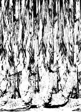 Grunge üst üste biniyor. Soyut siyah-beyaz vektör arkaplanı. Çatlak, leke ve noktalarda kirli desenli tek renkli klasik yüzey. Karanlık korku tarzında eski bir duvar.