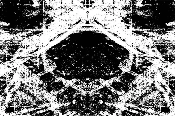 Grunge üst üste biniyor. Soyut siyah-beyaz vektör arkaplanı. Çatlak, leke ve noktalarda kirli desenli tek renkli klasik yüzey. Karanlık korku tarzında eski bir duvar.