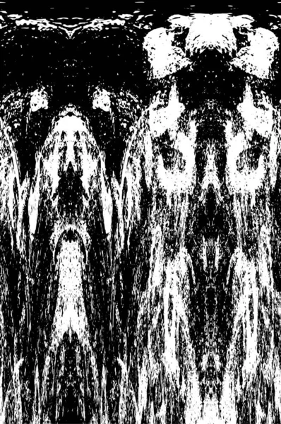 Grunge üst üste biniyor. Soyut siyah-beyaz vektör arkaplanı. Çatlak, leke ve noktalarda kirli desenli tek renkli klasik yüzey. Karanlık korku tarzında eski bir duvar.