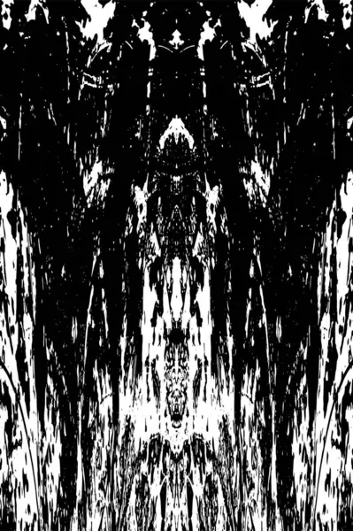 Grunge üst üste biniyor. Soyut siyah-beyaz vektör arkaplanı. Çatlak, leke ve noktalarda kirli desenli tek renkli klasik yüzey. Karanlık korku tarzında eski bir duvar.