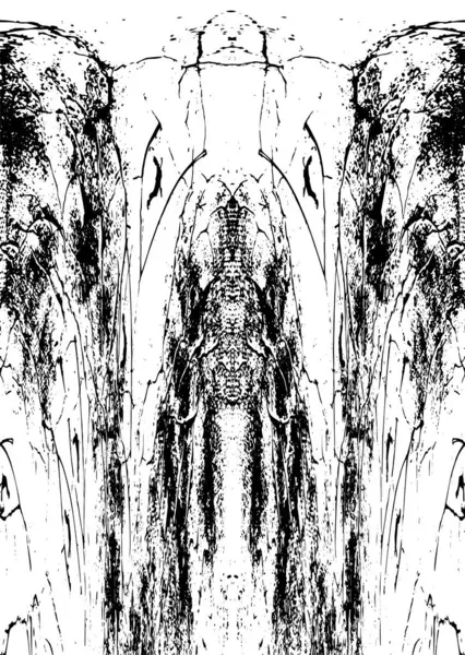 Grunge üst üste biniyor. Soyut siyah-beyaz vektör arkaplanı. Çatlak, leke ve noktalarda kirli desenli tek renkli klasik yüzey. Karanlık korku tarzında eski bir duvar.